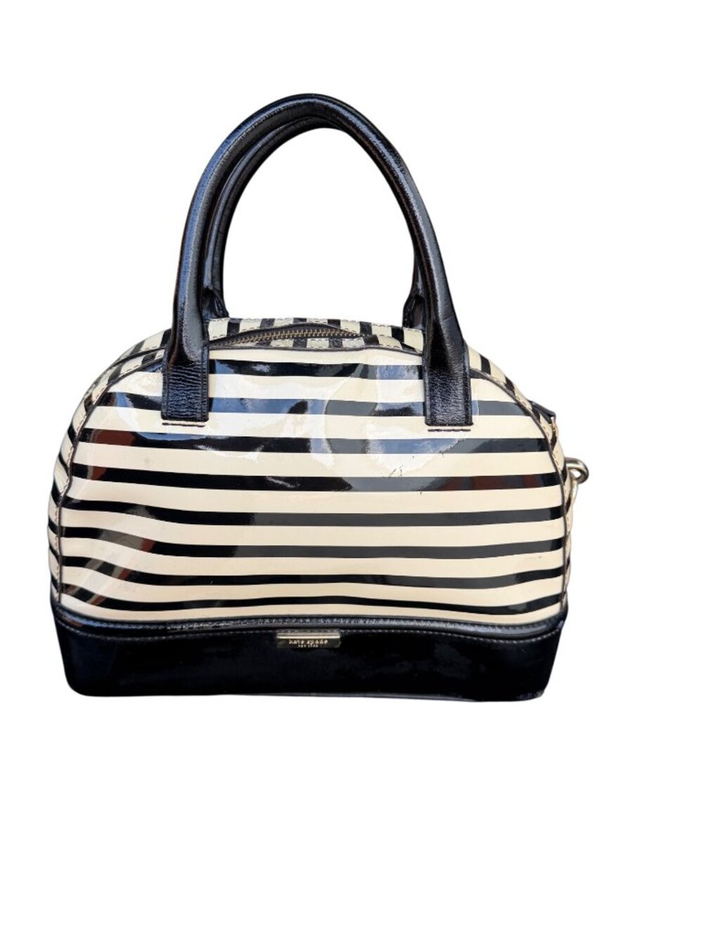 Kate Spade New York Chelsea Striped Porter Black & White Patent Leather Satchel